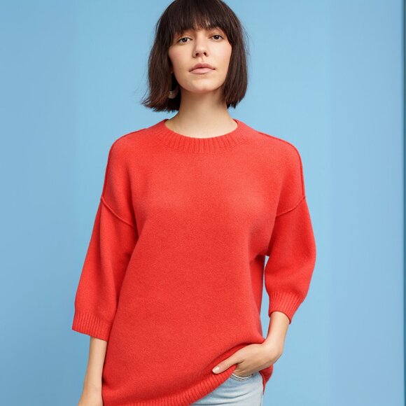 NWT ANTHROPOLOGIE MOTH Wool blend Dempsey Sweater in Pink/Rose - Picture 1 of 10